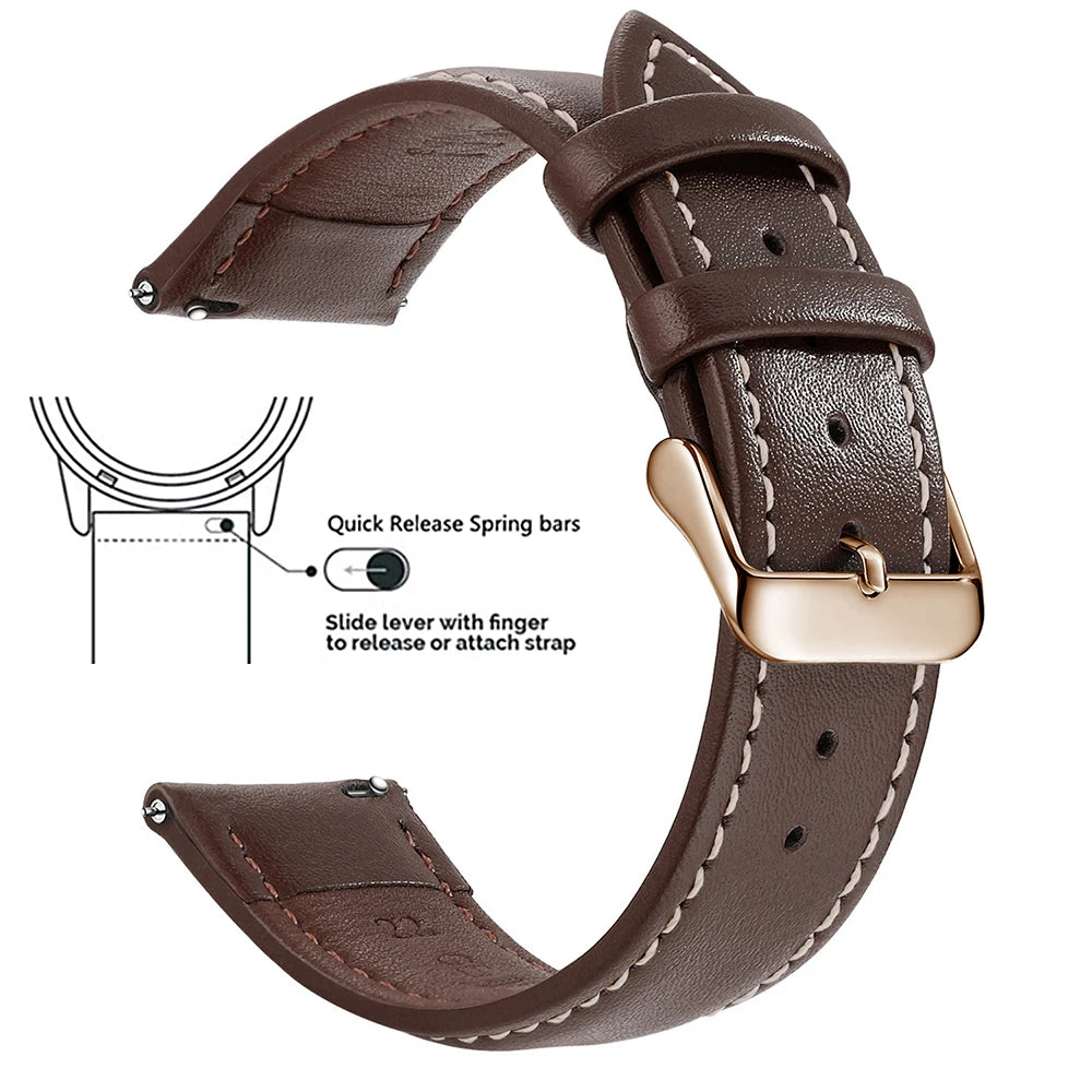 Echtleder Uhrenarmband Schnellverschluss 18/20/22mm für viele Smartwatches