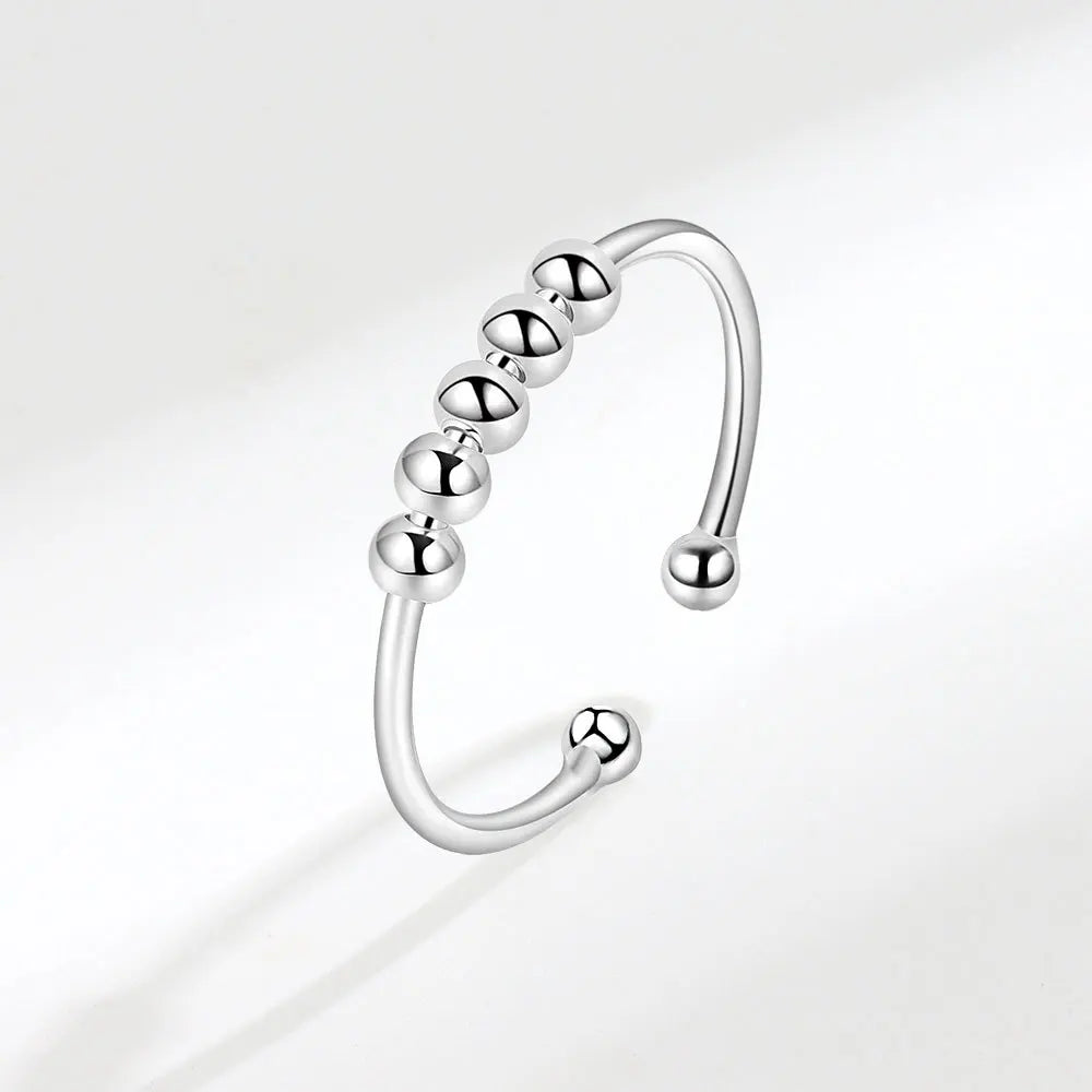 925 Sterling Silber Fidget-Spinner-Ring mit drehbaren Perlen für Stressabbau