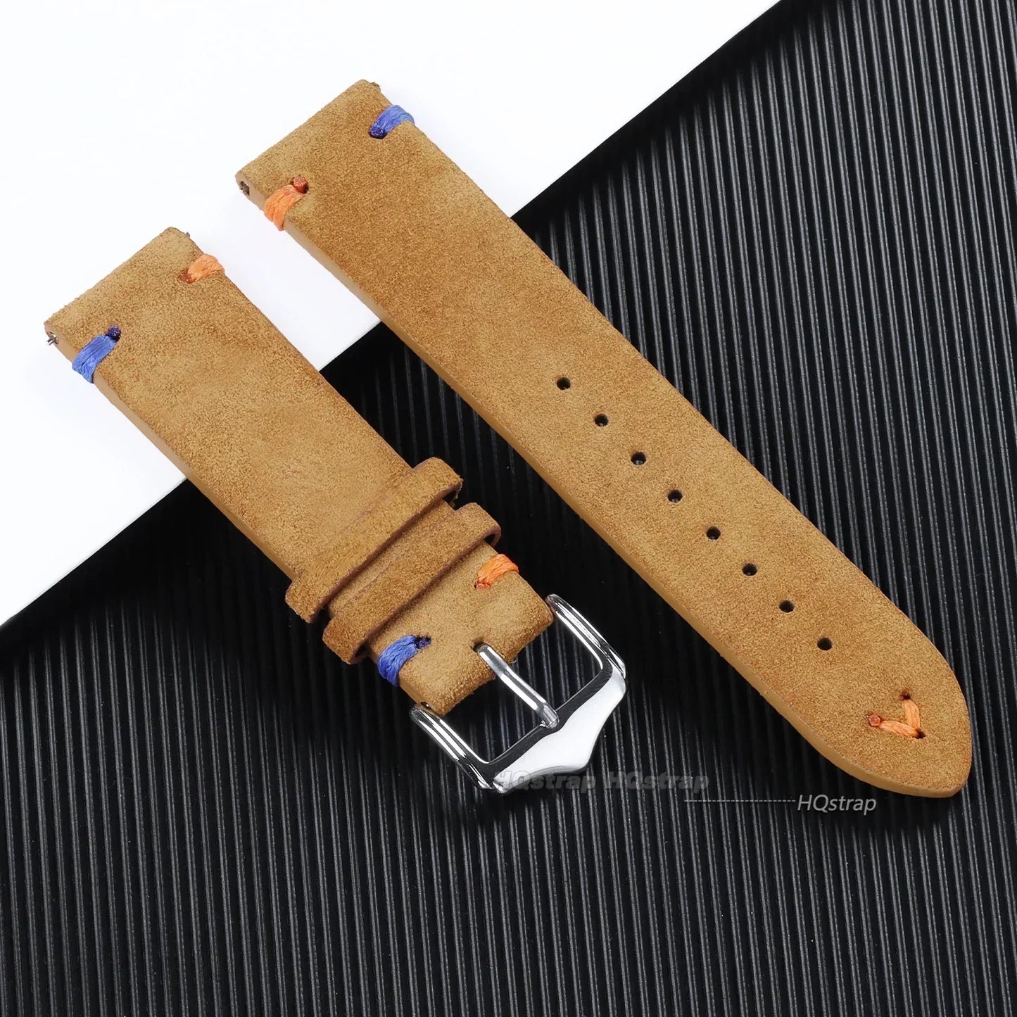 Wildlederarmband mit handgefertigten Nähten für Vintage Uhren 18-22mm