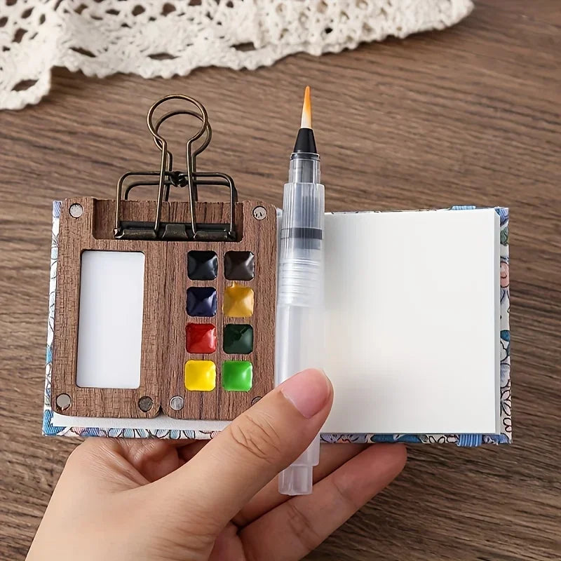 8-15 Gitter Mini Aquarellpaletten Set aus Holz mit Clips und Pinseln
