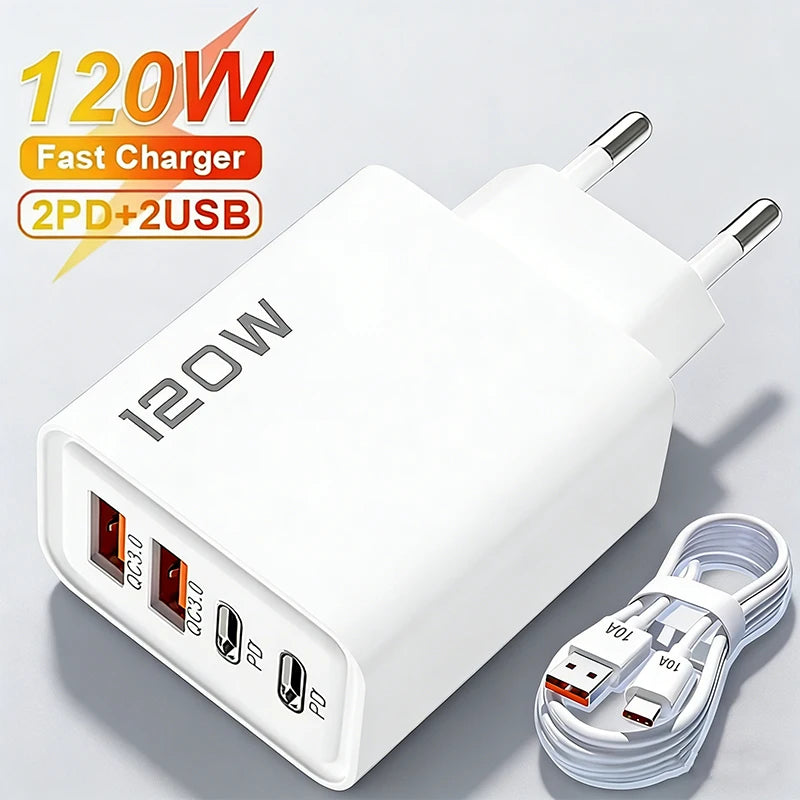 4 Ports 120W Ladegerät mit Quick Charge 3.0 für iPhone Samsung Xiaomi