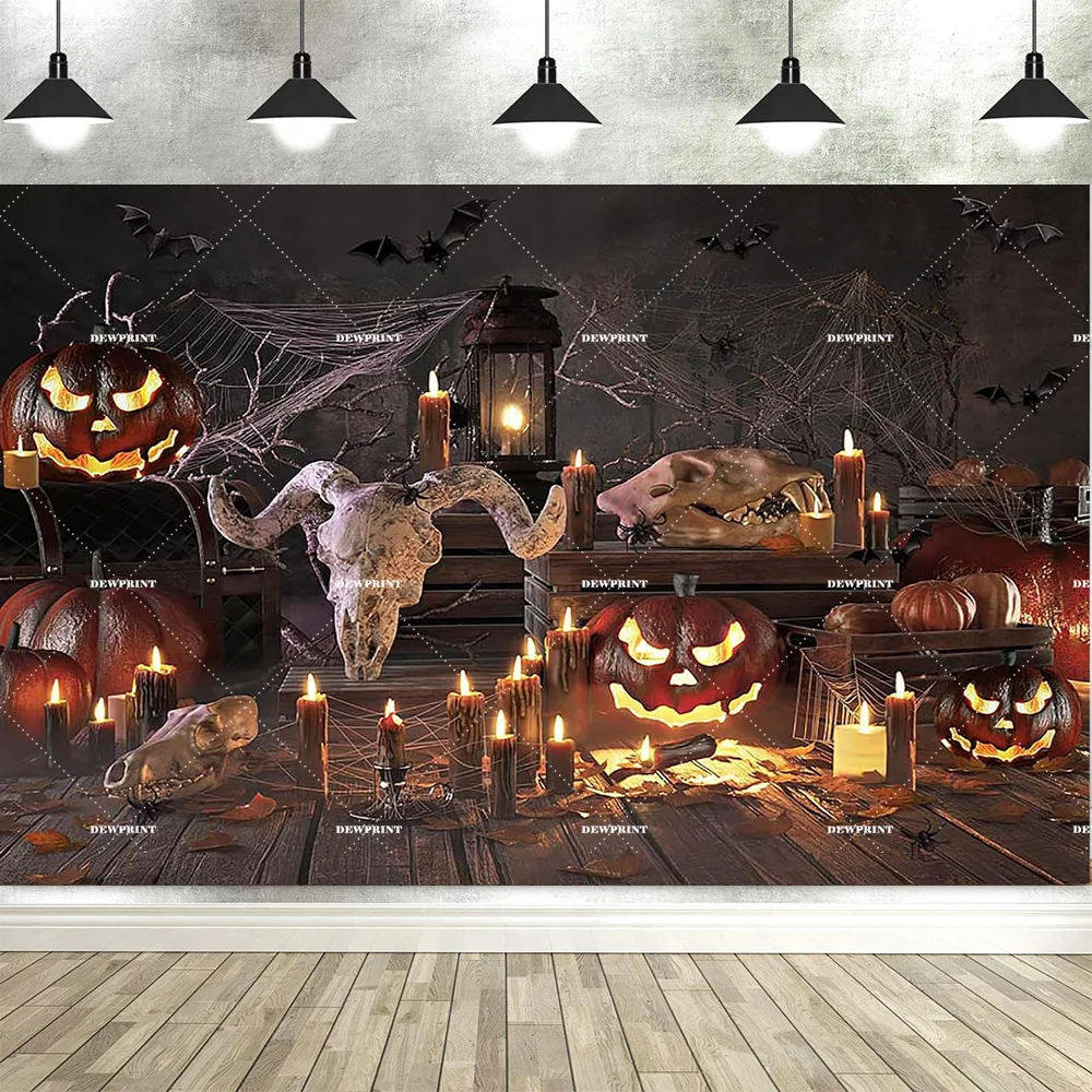 Halloween-Hintergrund mit Kürbis- und Fledermaus-Motiven für Partyfotos
