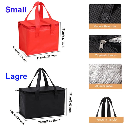 Isolierte, zusammenklappbare Lunch-Kühltasche in Schwarz oder Rot – kompakt - praktisch