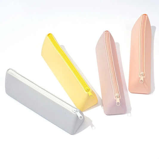 Einfarbige Silikon Federmäppchen mit großem Fassungsvermögen und Reißverschluss