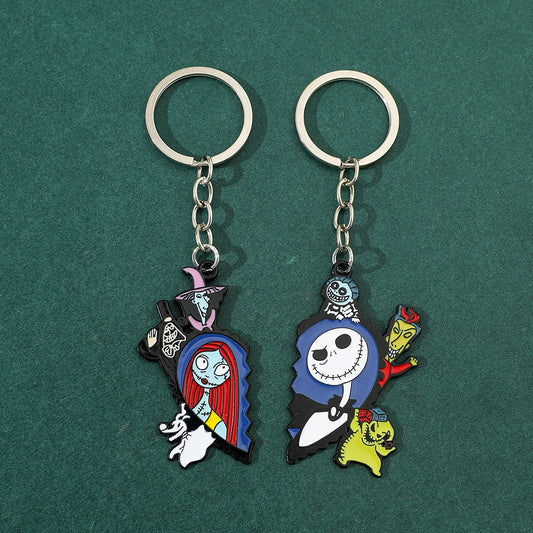 Kultiger Halloween-Schlüsselanhänger Sally - Jack in Silber – Punk-Design Unisex