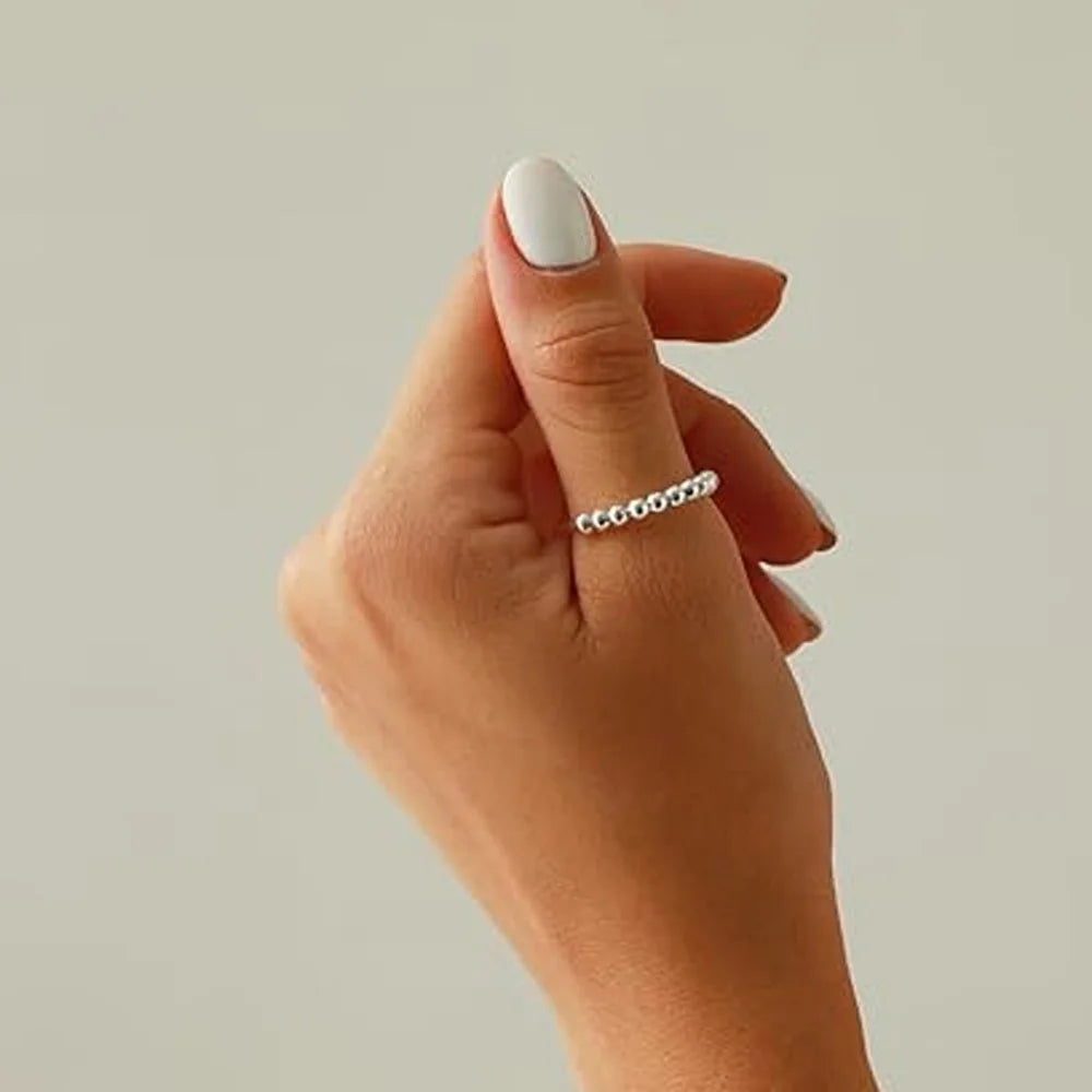 925 Sterling Silber Fidget-Spinner-Ring mit drehbaren Perlen für Stressabbau