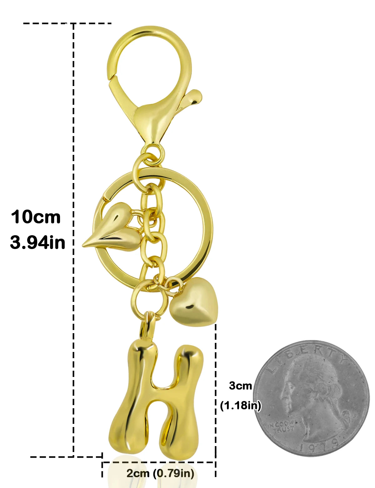 Personalisierter 18K Gold Schlüsselanhänger mit Herz – Blasenbuchstaben Damen