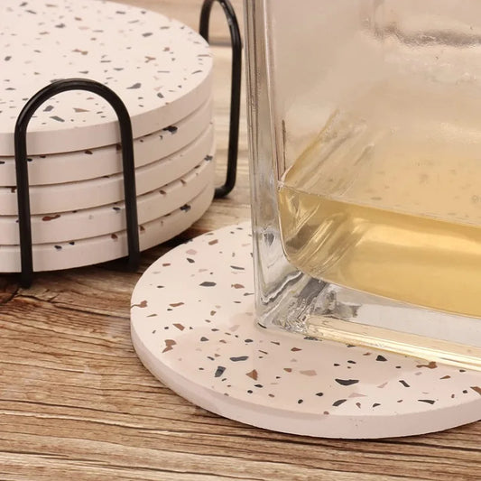 Set mit 1, 4 oder 6 Untersetzern Terrazzo Muster aus Keramikstein