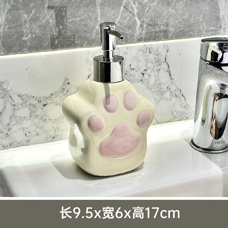 Keramikseifenspender mit Katzenpfoten Motiv für Dusche und Bad
