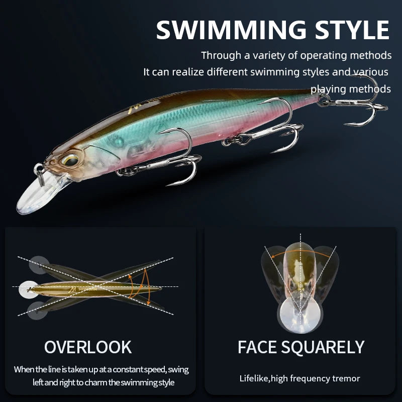 Realistischer Jerkbait Wobbler 110mm 17g mit 3 starken Haken, 12 Farben