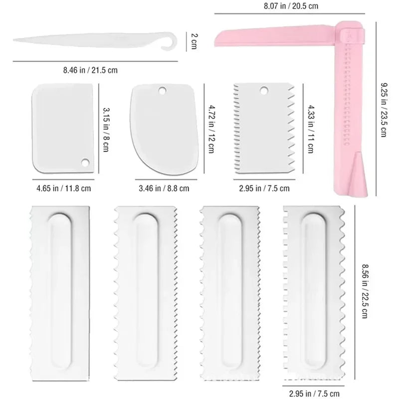 Kunststoff Cremeschaber Set 4/9 Teile Backen Kuchen Dekoration Profi