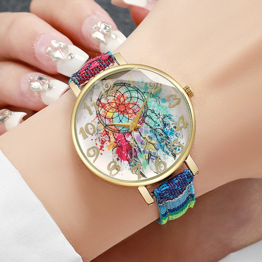 Elegante Damen Quarzuhr mit Lederband und Arabischem Zifferblatt-Yabubestshop