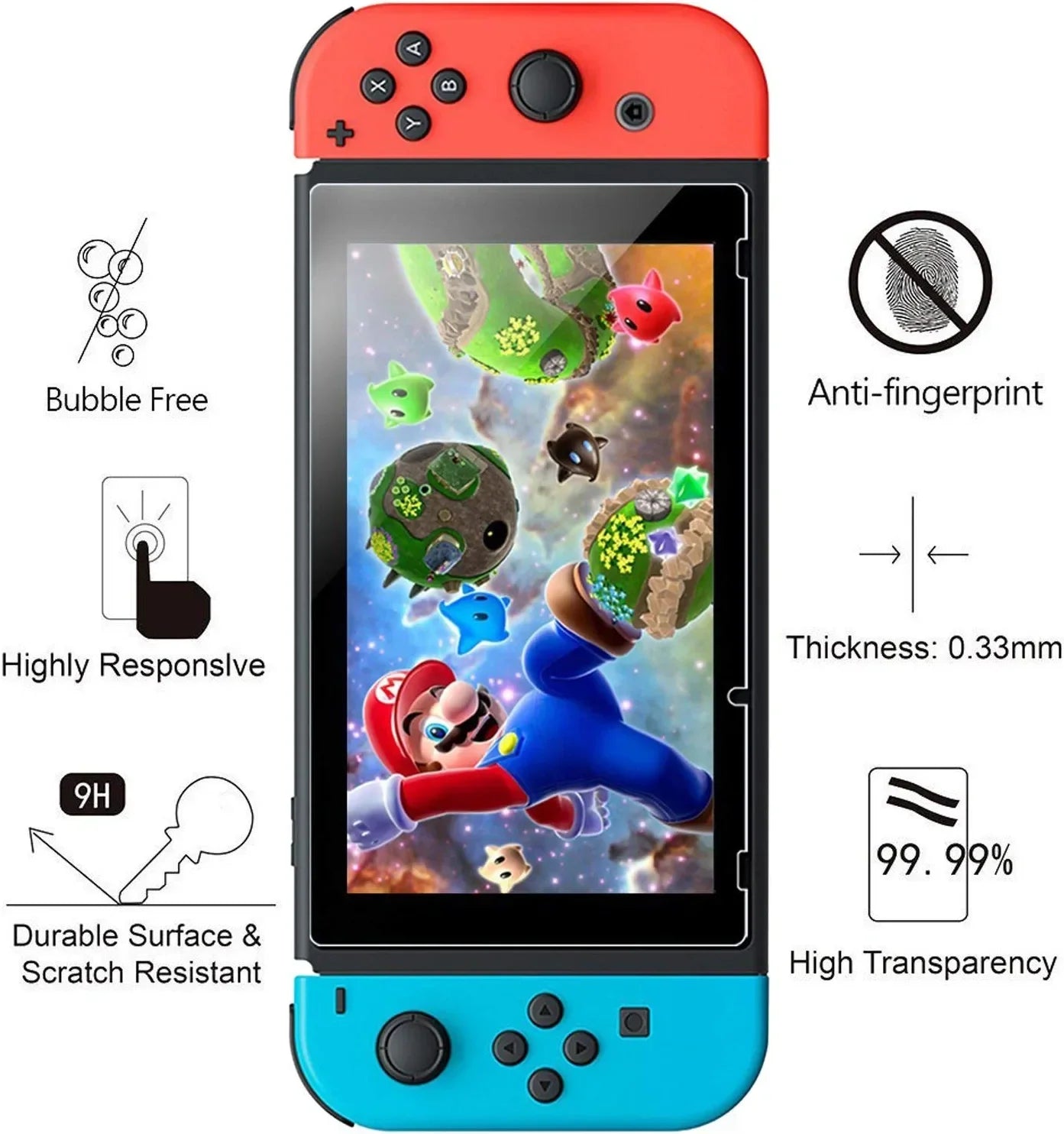 Nintendo Switch Displayschutzfolie aus gehärtetem 9H Glas – Klare Sichtschutzfolie
