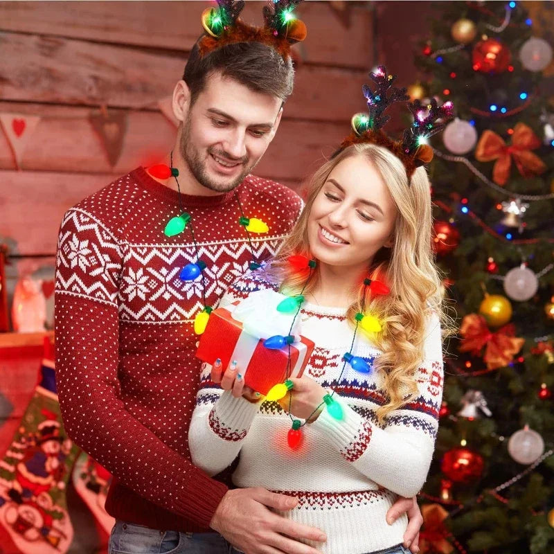 Bunte LED-Leuchten-Halskette mit 9 Glühbirnen für Party- und Feiertagsdeko