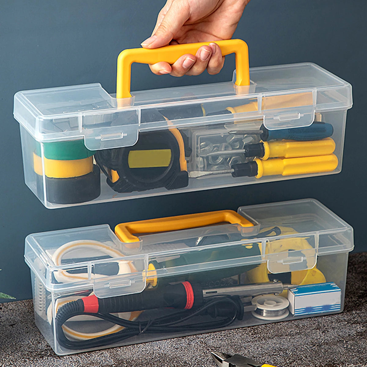 Staubdichte transparente Werkzeugbox mit Griff – robust - vielseitig organisiert