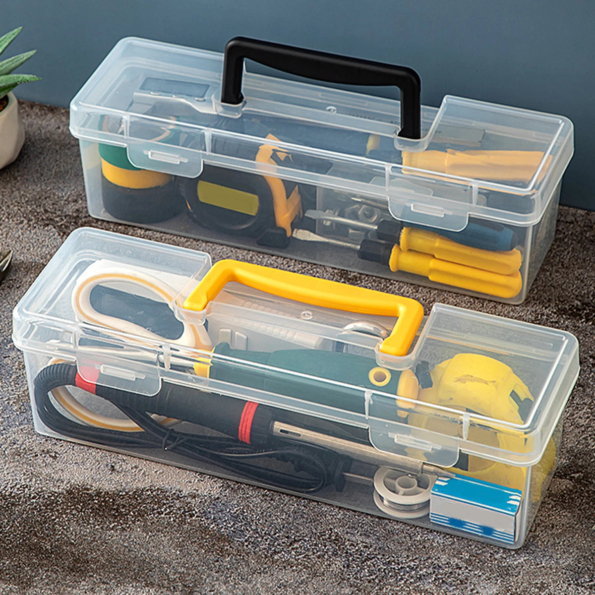 Staubdichte transparente Werkzeugbox mit Griff – robust - vielseitig organisiert