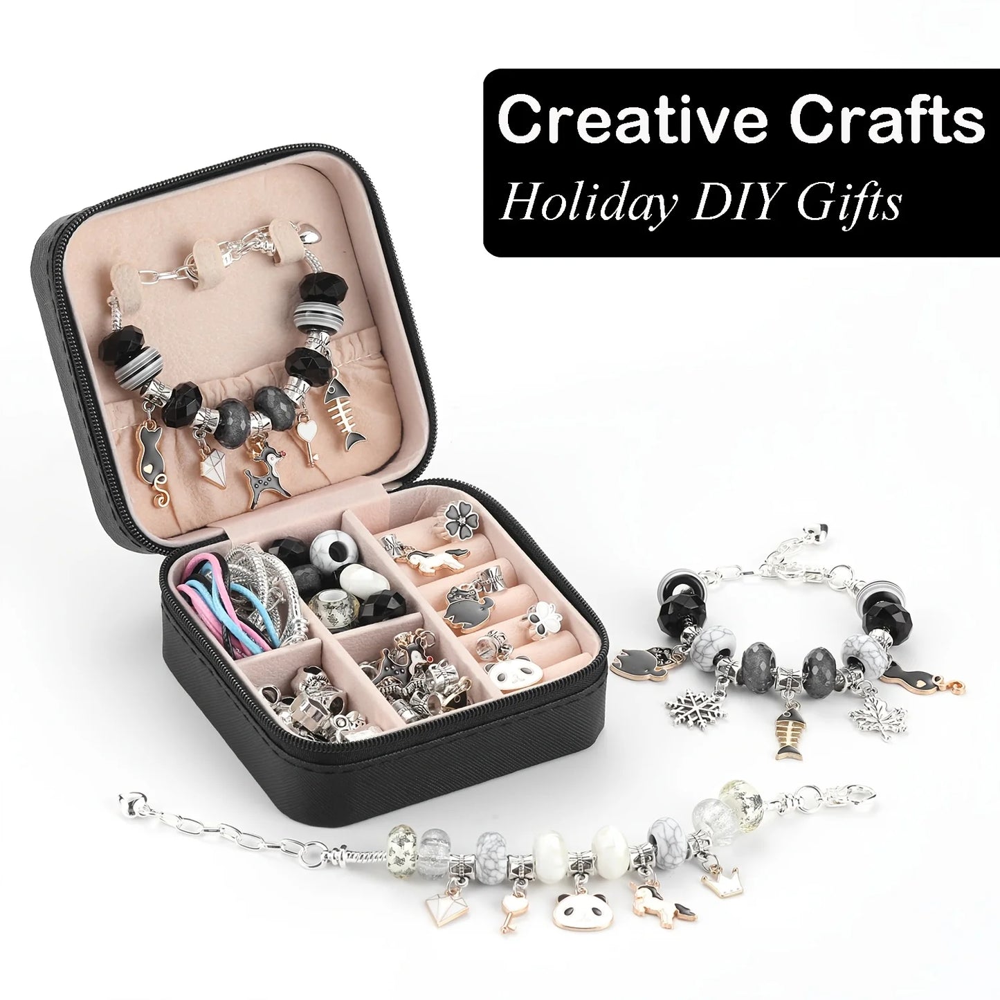 64tlg Set schwarze Katzen Panda Charms DIY Schmuck Armband Zubehör