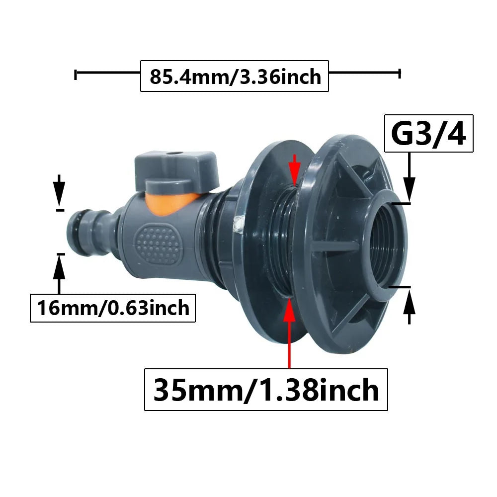 IBC Tank Wasserhahn Adapter mit Ventil für Gartenschlauch 15-16mm Schnellanschluss