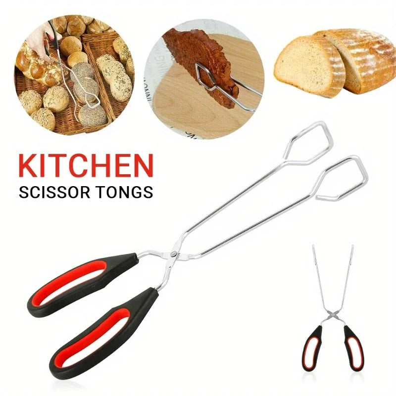 Vielseitige 3er-Grill-Scherenzangen aus Edelstahl mit rutschfestem Griffset