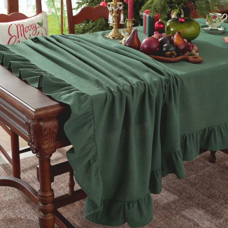 Retro Tischdecke aus Baumwolle mit Rüschen – Waschbar