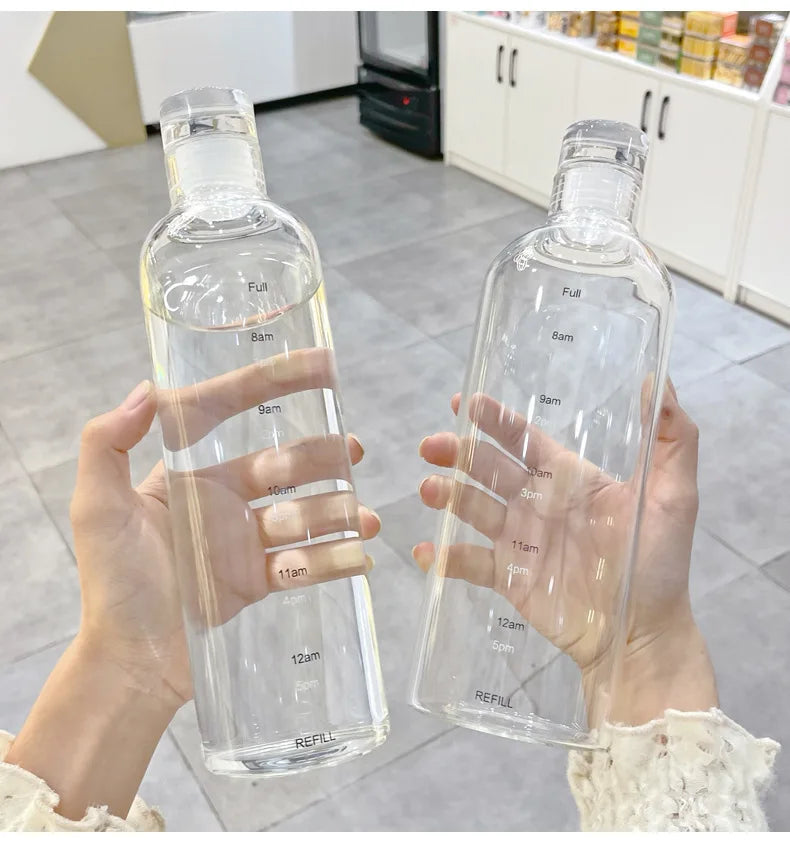 Auslaufsichere 500 ml Sport Wasserflasche mit Zeitmarkierung – Transparent & Robust