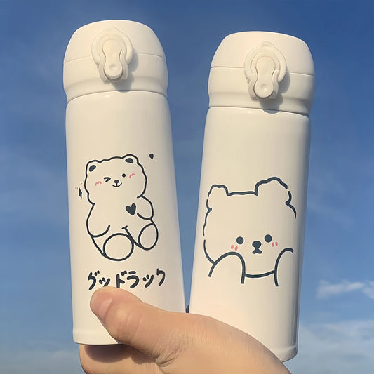 Isolierte Edelstahl-Thermoflasche mit Cartoon Bär, 350/480 ml – heiß - kalt genießen
