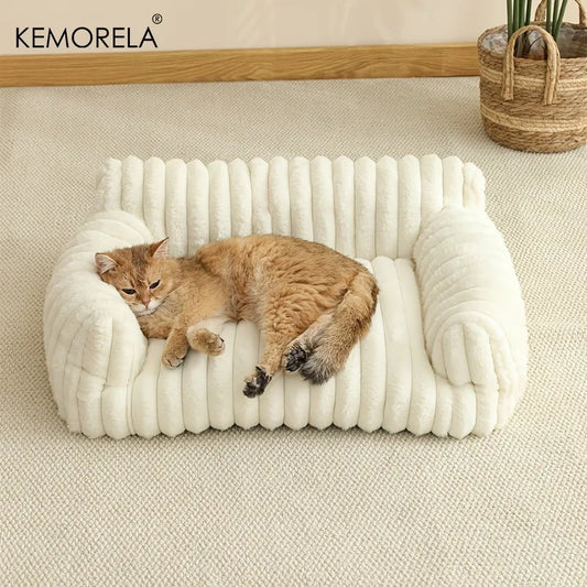 KEMORELA 1 gestreiftes Katzenschlafsofa aus weichem Polyester, atmungsaktiv für alle Jahreszeiten, geeignet zum Schlafen kleiner bis mittlerer Katzen-Yabubest - Home & More