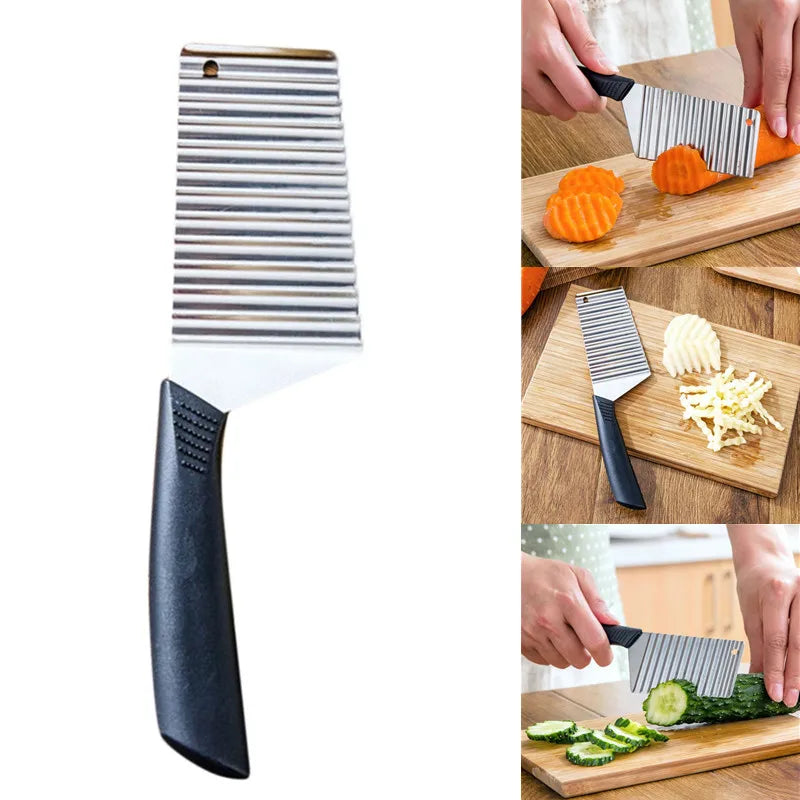 Perfekter Crinkle Slicer: Edelstahl Kartoffel - Gemüse Schneider mit Anti-Rutschgriff