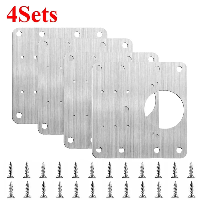 Edelstahl Reparaturplatten für Möbel-Scharniere inkl Schrauben Sets