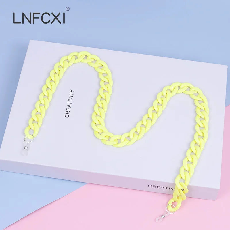 Retro Acryl Brillenkette mit blauem Band für Sonnen und Lesebrillen