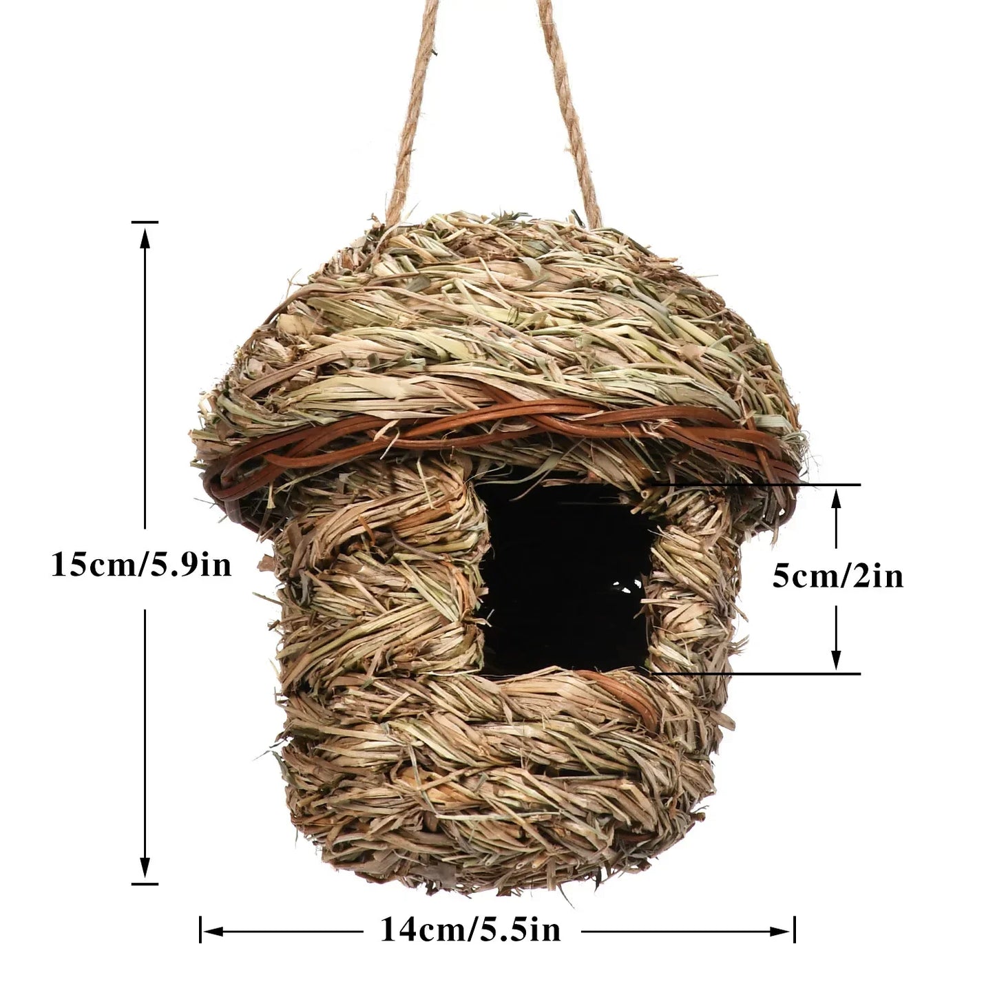 Hängendes Vogelhaus aus handgewebtem Stroh für Garten und Balkon