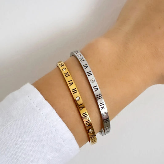 Hypoallergenes Damen Armband Edelstahl mit Zirkon Römische Ziffern