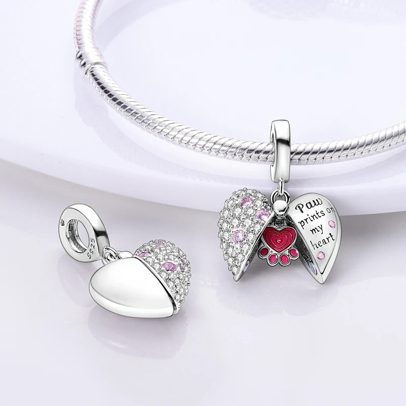 Romantische rosa 925 Silber Charms mit Zirkon – Herz - Parfüm Flasche Set