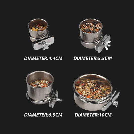 Edelstahl Futter- und Wasserschüssel mit Halter für Haustier-Vögel