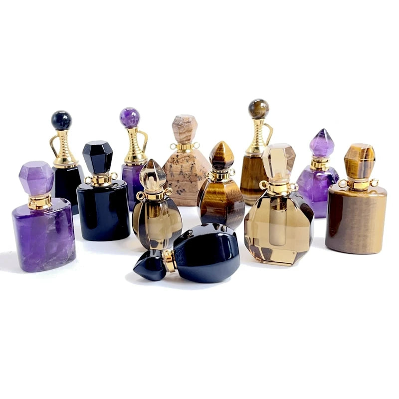 Unregelmäßige Naturstein Parfümflasche Anhänger – Amethyst Tigerauge Öl Diffusor