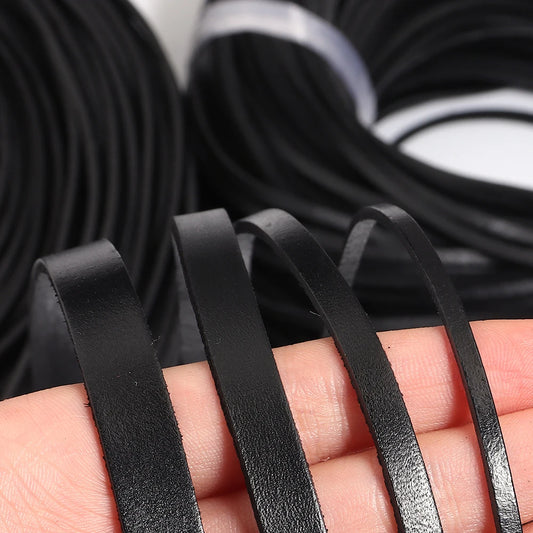 Schwarzes echtes Lederband 2-5 Yards flach 3-10mm für DIY Schmuck-Yabubest - Home & More