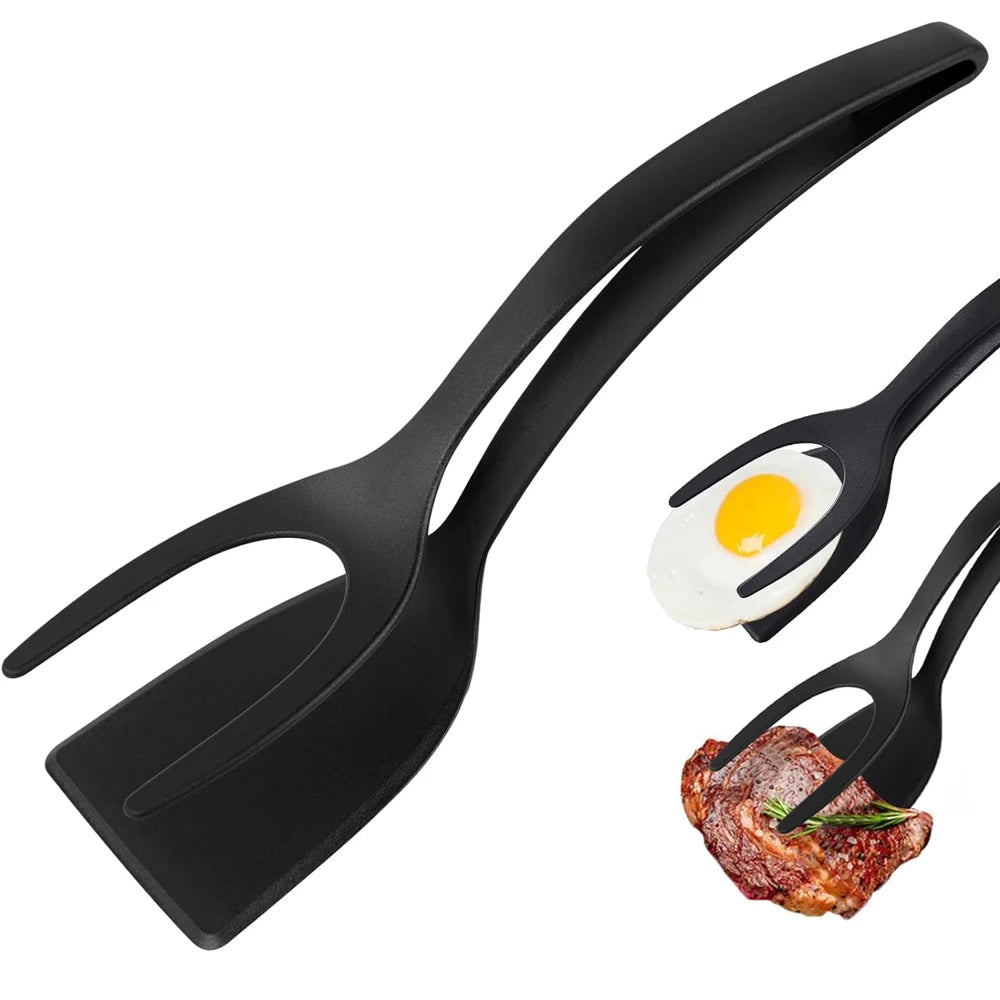 Vielseitiger 2-in-1 Spatel-Zange Antihaft – Wender für Ei, Fisch, Pfannkuchen