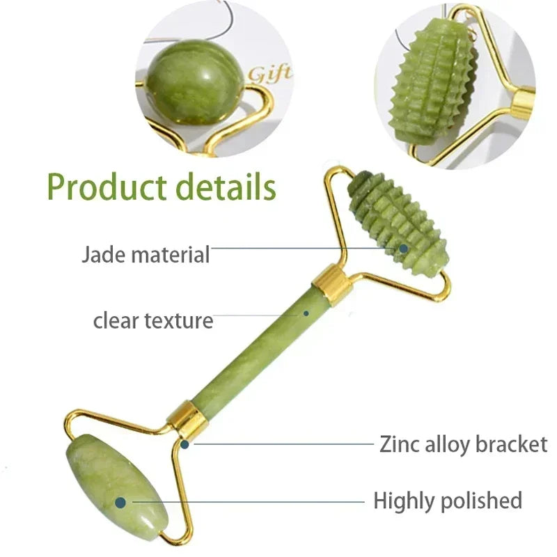 Natürlicher Jade Roller und Gua Sha Massagegerät für Gesicht und Körper
