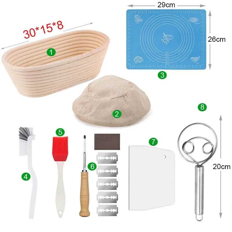 5/8-teiliges Brot-Banneton-Set aus natürlichem Rattan für Backen