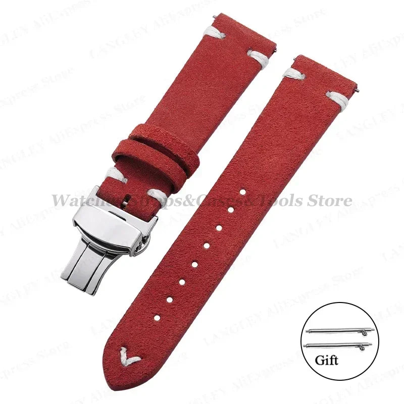 Wildleder Leder Uhrenarmband 18-22mm Schmetterlingsschnalle Unisex Universal