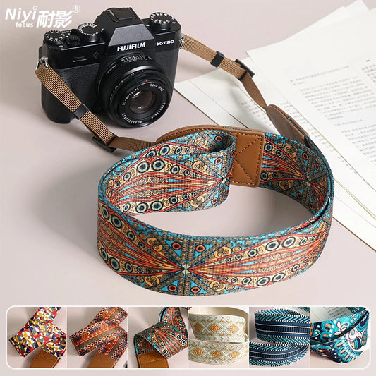 Breiter verstellbarer Ethno Kameragurt für sicheren Schulterhalt