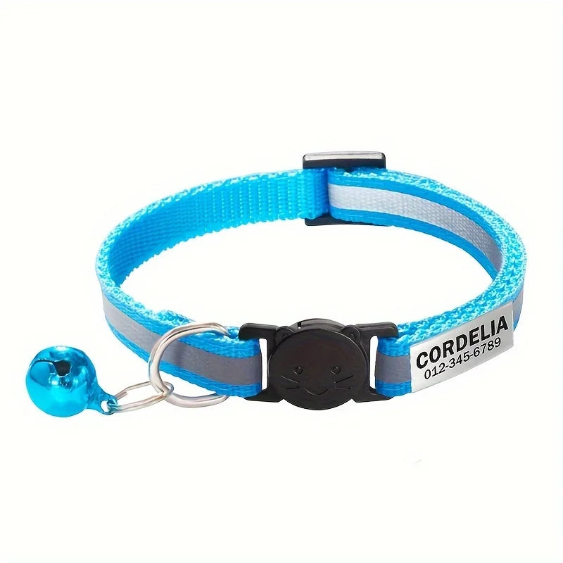 Reflektierendes Katzenhalsband mit Namensschild und Glöckchen, personalisierbar