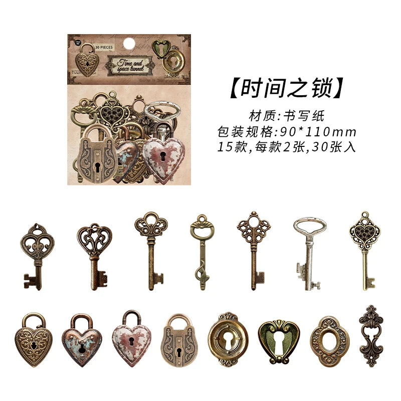 30er Pack Vintage Uhr Aufkleber – Nostalgie für Scrapbooking - DIY-Kunst