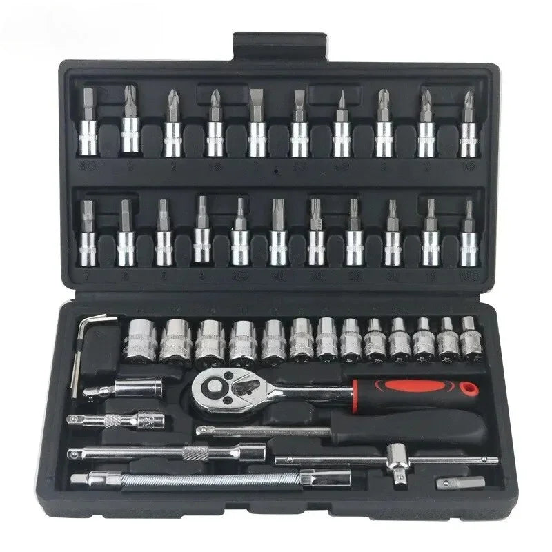 46-teiliges KFZ Werkzeug Set 1/4 Zoll Steckschlüssel Ratsche