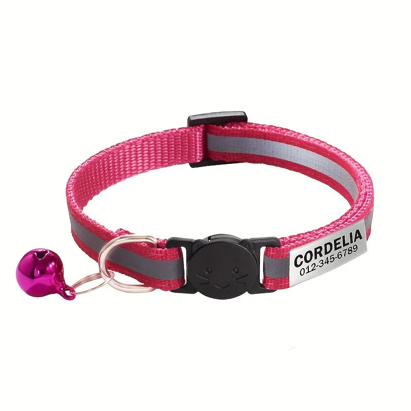 Reflektierendes Katzenhalsband mit Namensschild und Glöckchen, personalisierbar
