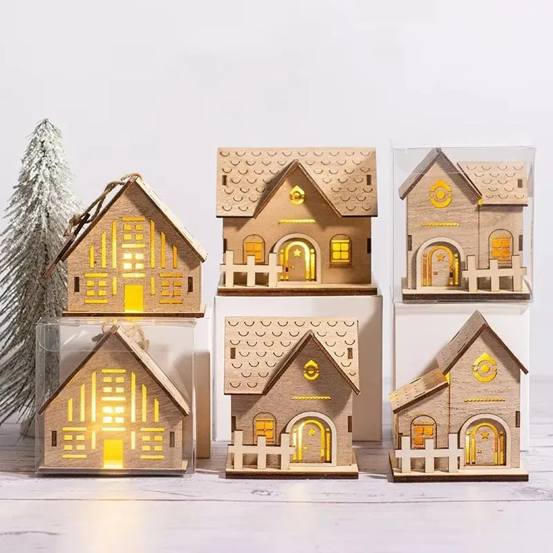 Weihnachtsbeleuchtung Holzhaus Dekoration mit warmem LED-Licht