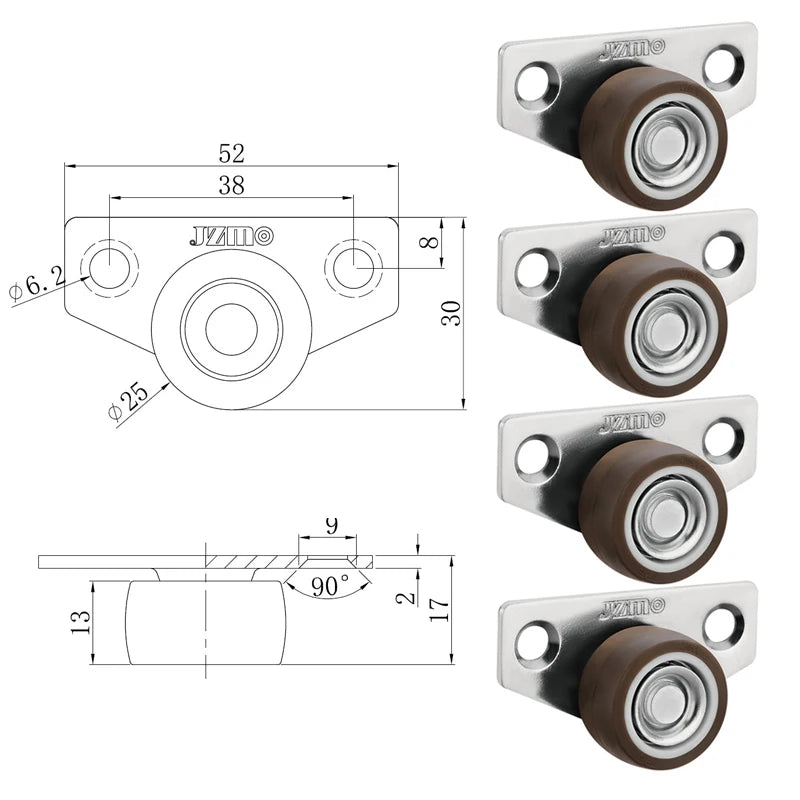 4 Stück Möbel Fußrolle 1 Zoll oder 1.25 Zoll für seitliche Montage