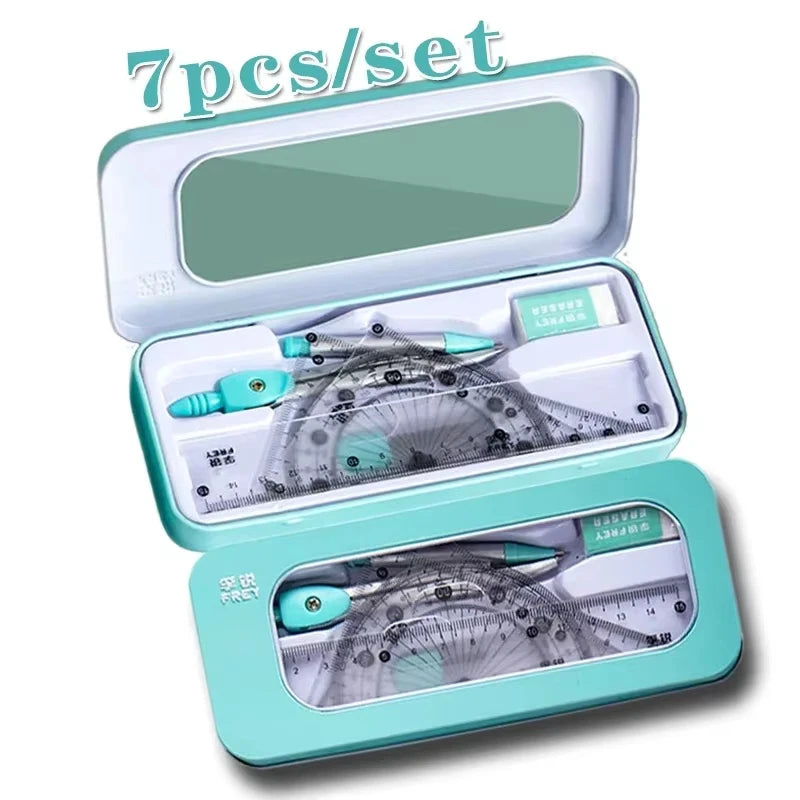 7-teiliges Mathematik Lineal-Set mit Winkelmesser für Schule und Studium