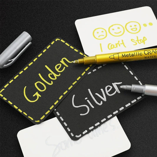 Glänzende Metallic Marker Gold - Silber – Permanente Pinselstifte für Kreative
