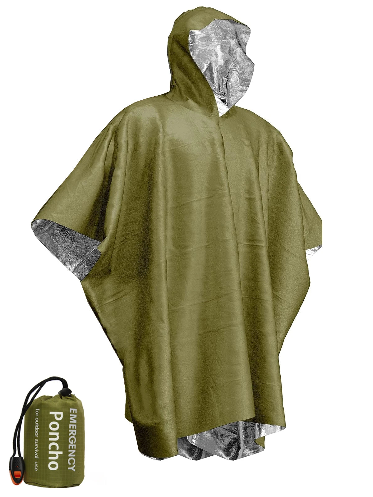 Wasserdichter Notfall-Poncho mit Aluminiumfolie – Wärmend - leicht, 130x100 cm